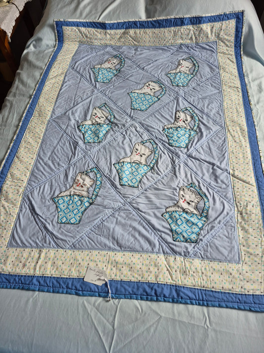 Courtepointe enfant - Chats dans panier